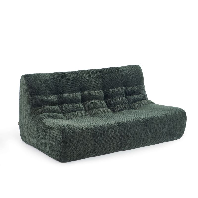 Ensemble banquette et chauffeuse JANIS modulable 3 places tissu chenille vert