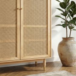 Armoire LEON placage chêne et cannage rotin 2 portes