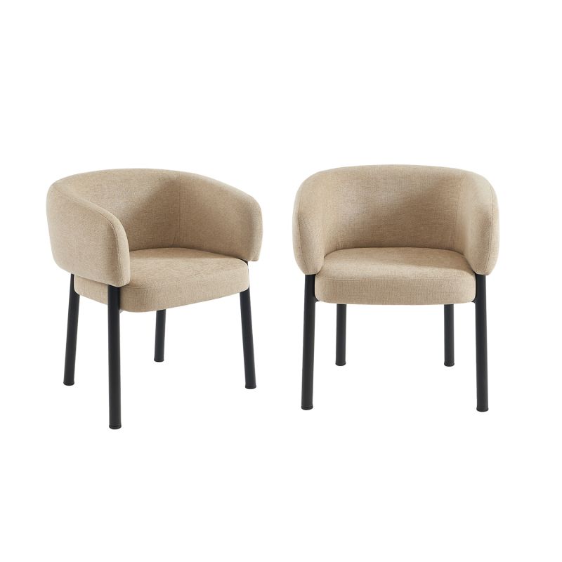 Lot de 2 fauteuils de table ABELIA velours tramé beige et pieds métal noir