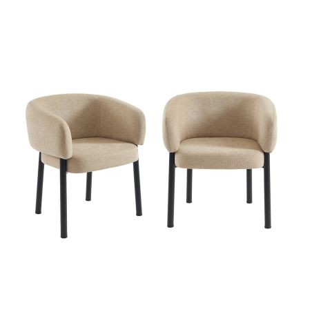 Lot de 2 fauteuils de table ABELIA velours tramé beige et pieds métal noir