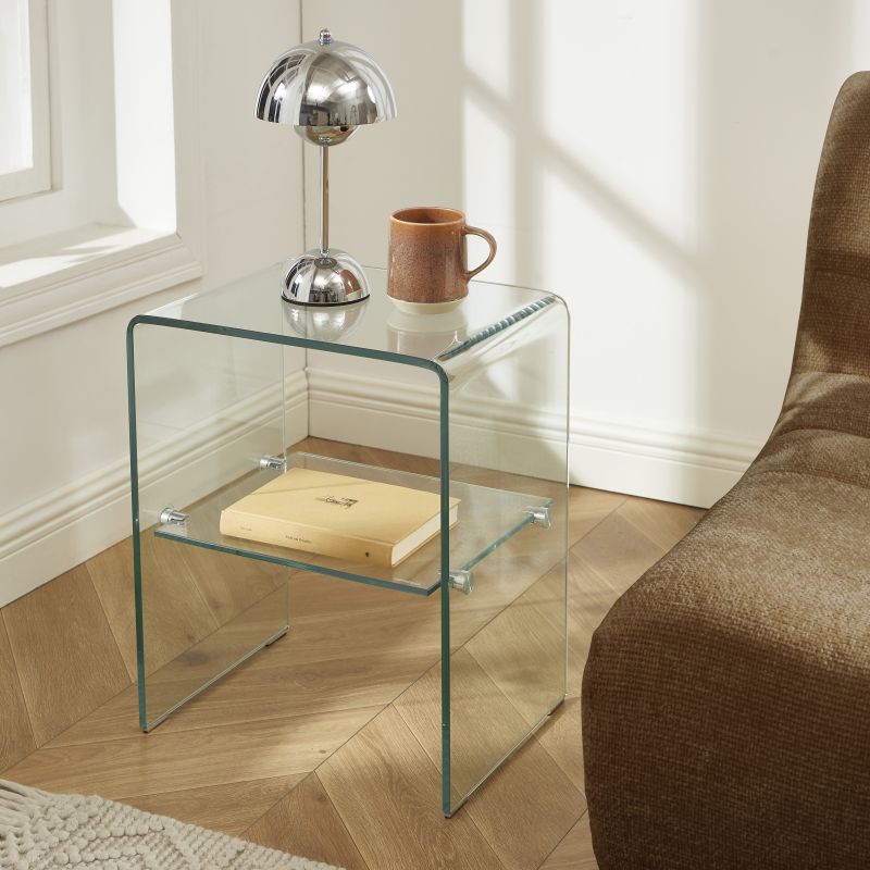 Lot de 2 tables de chevet GINZA verre trempé transparent