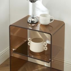 Lot de 2 tables de chevet GINZA verre trempé ambré