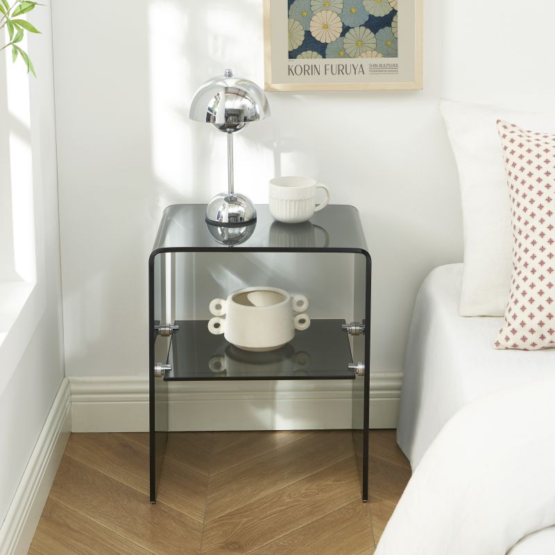 Lot de 2 tables de chevet GINZA verre trempé noir