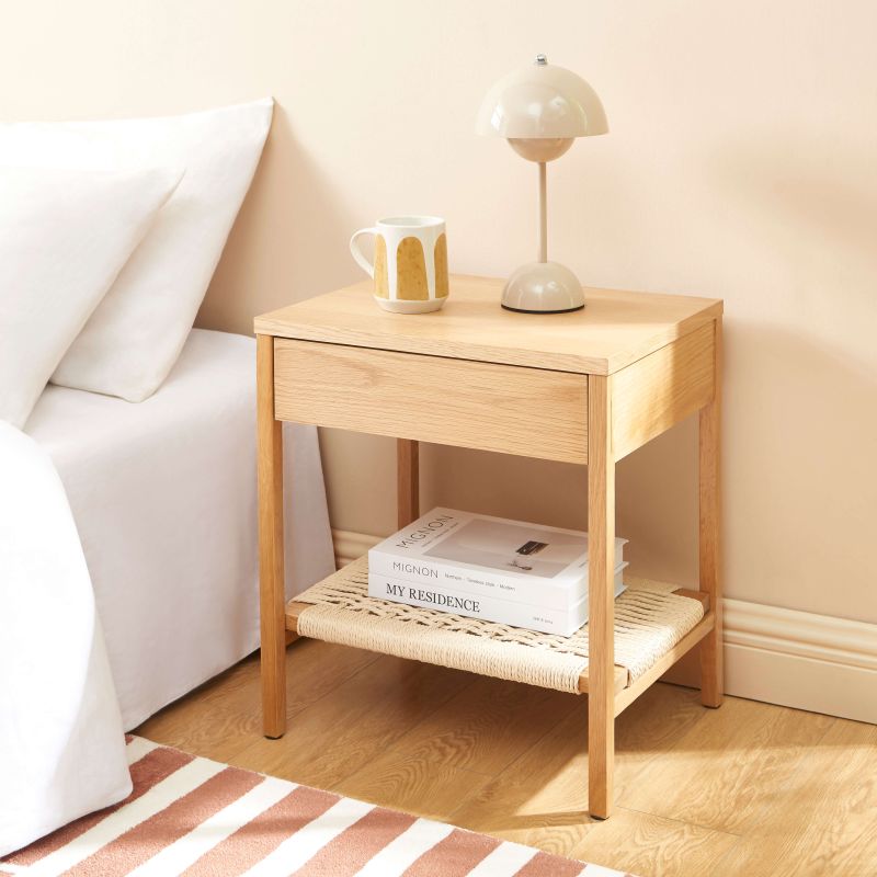 Lot de 2 tables de chevet GINKO placage chêne et corde