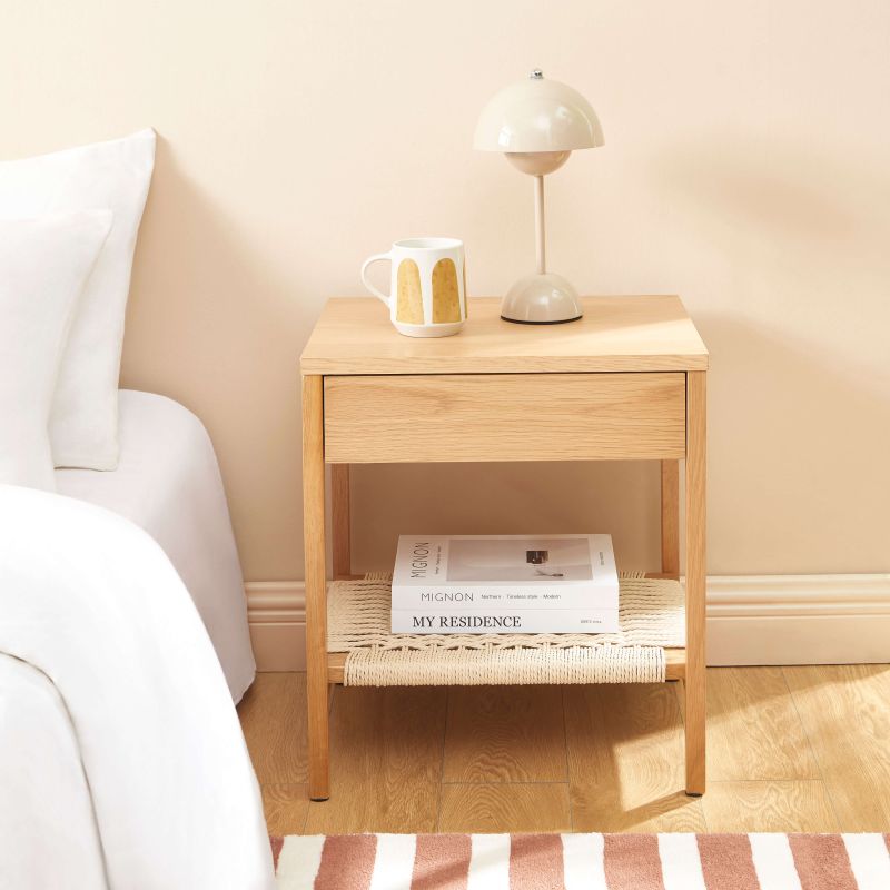 Lot de 2 tables de chevet GINKO placage chêne et corde