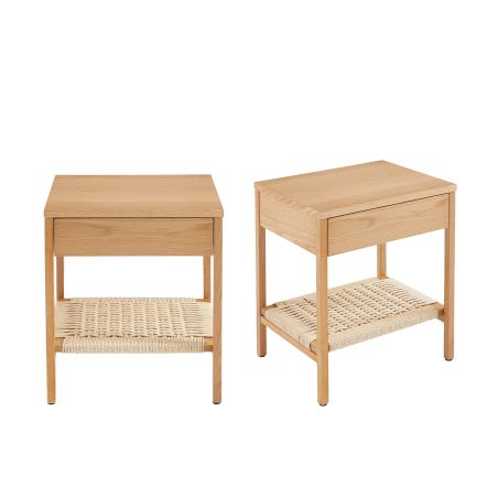 Lot de 2 tables de chevet GINKO placage chêne et corde