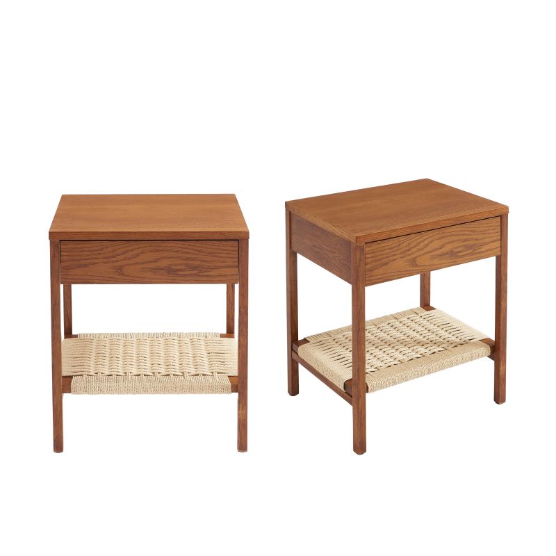 Lot de 2 tables de chevet GINKO placage chêne couleur noyer et corde