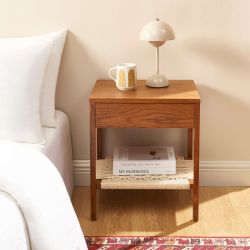 Lot de 2 tables de chevet GINKO placage chêne couleur noyer et corde