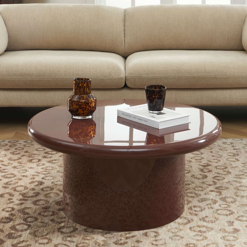 Table basse ronde MOXY finition laquée brillante bordeaux 80cm