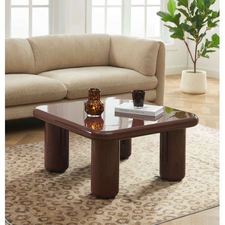 Table basse MOXY finition laquée brillante bordeaux 80cm