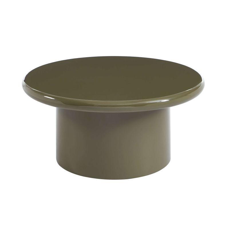 Table basse ronde MOXY finition laquée brillante vert olive 80cm