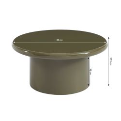 Table basse ronde MOXY finition laquée brillante vert olive 80cm