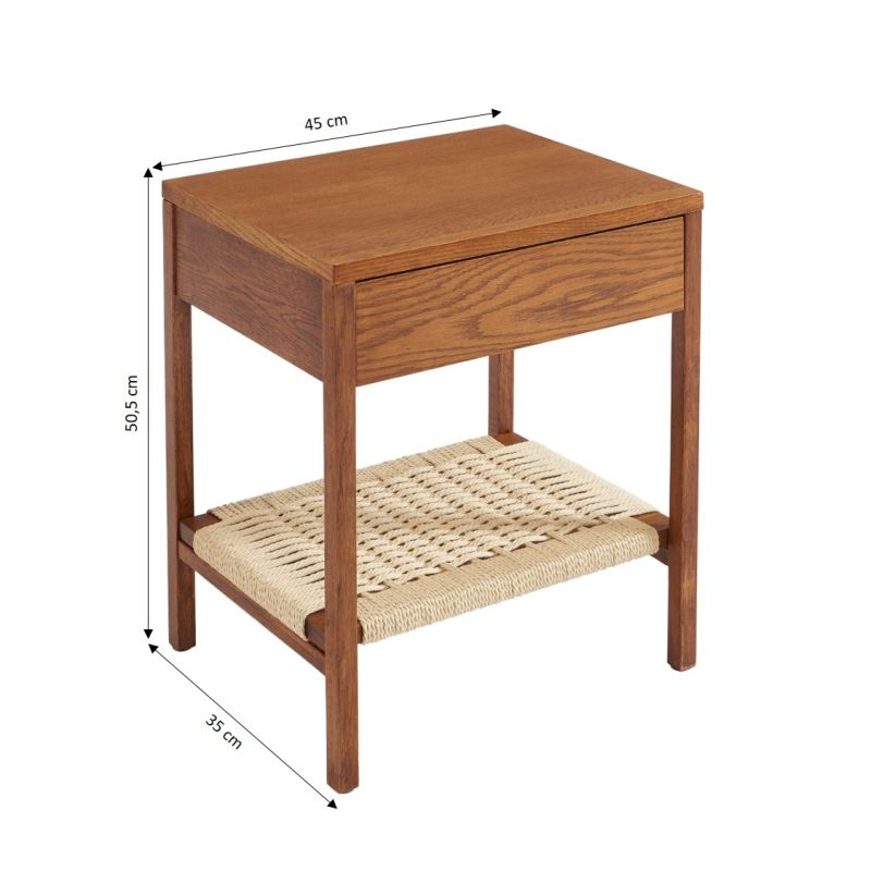 Table de chevet GINKO placage chêne couleur noyer et corde