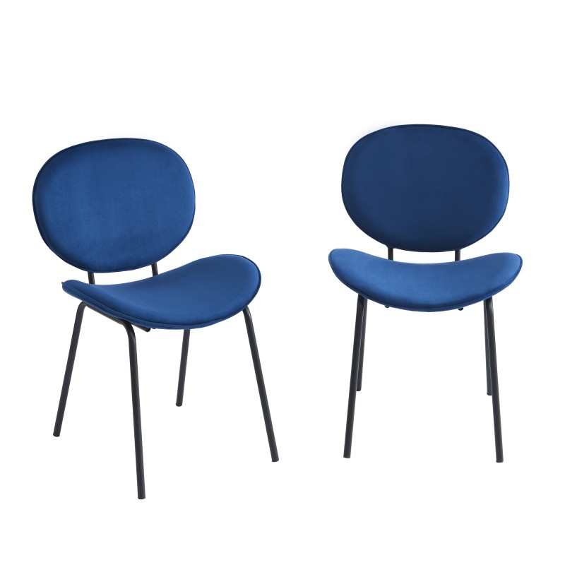 Lot de 2 chaises SHEILA velours bleu pieds métal noir