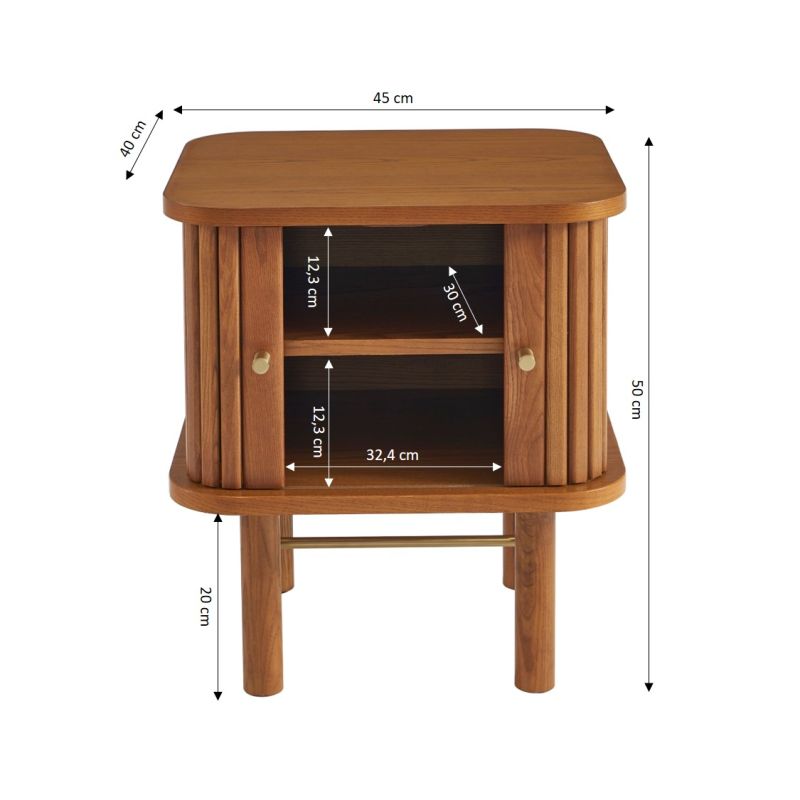 Table de chevet ERNEST frêne foncé portes tambour