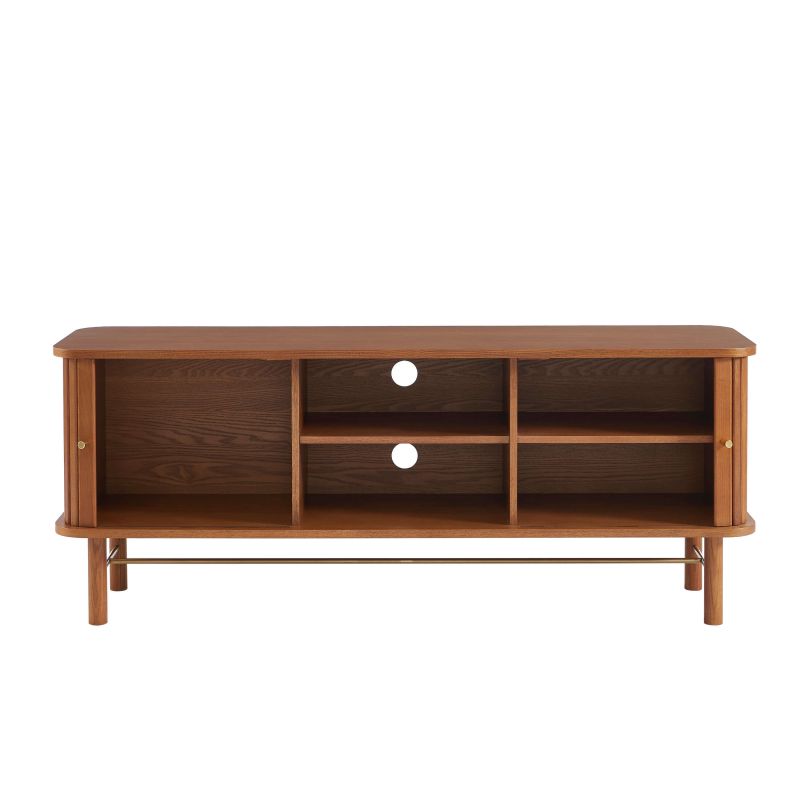 Meuble TV ERNEST frêne foncé portes tambour 150cm