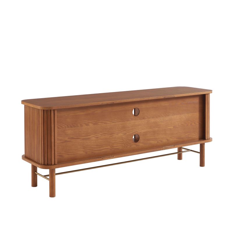 Meuble TV ERNEST frêne foncé portes tambour 150cm