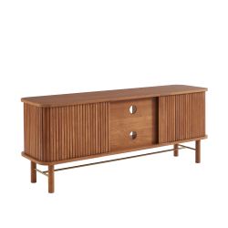 Meuble TV ERNEST frêne foncé portes tambour 150cm