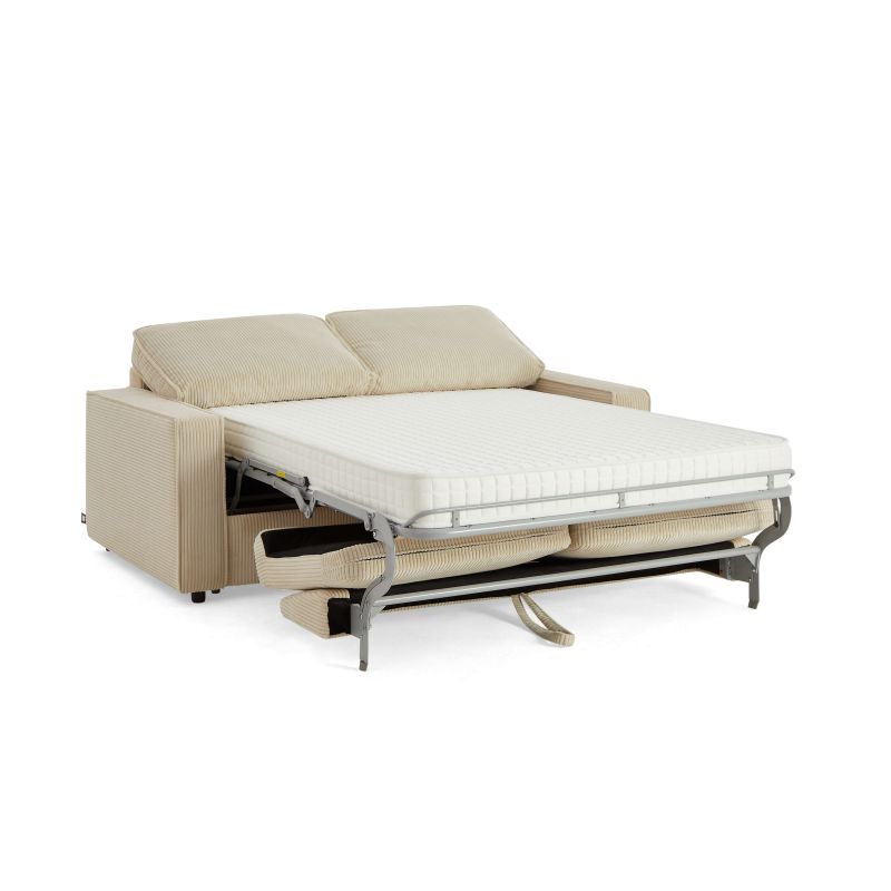 Canapé droit convertible express ROYAL 3 places velours côtelé beige