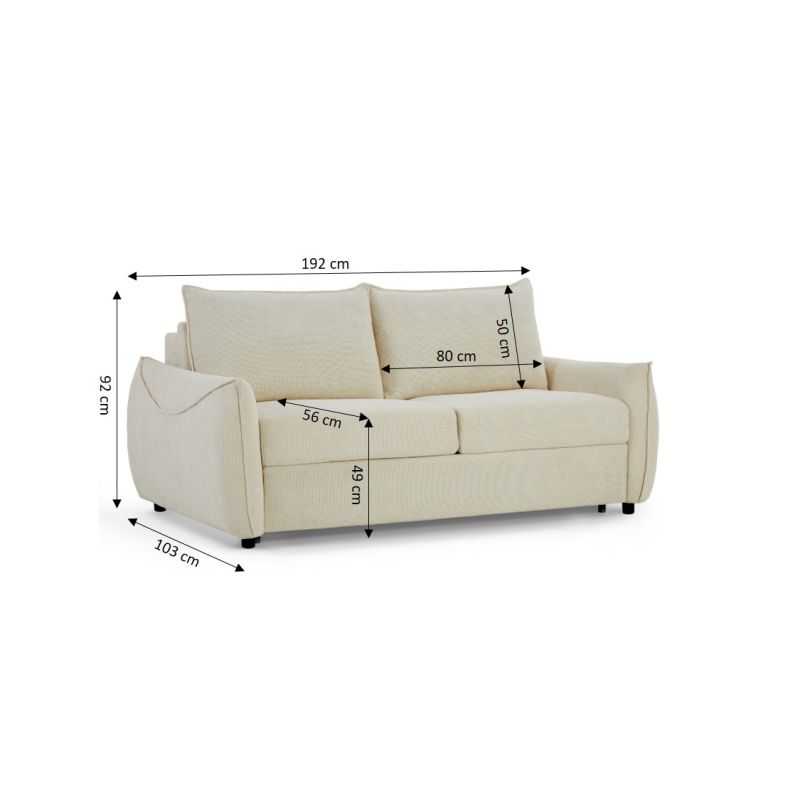 Canapé droit convertible express PALLA 3 places tissu chenille beige