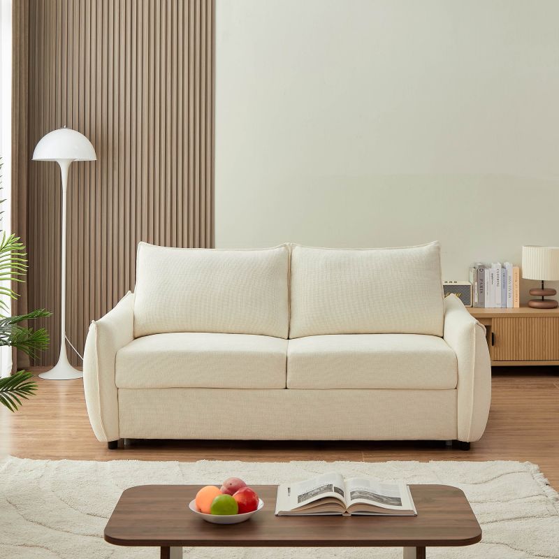 Canapé droit convertible express PALLA 3 places tissu chenille beige