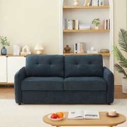 Canapé droit convertible express IMPA 3 places tissu chenille bleu canard