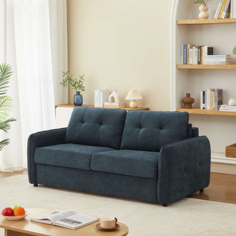 Canapé droit convertible express IMPA 3 places tissu chenille bleu canard