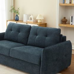 Canapé droit convertible express IMPA 3 places tissu chenille bleu canard