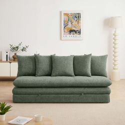 Banquette convertible MAORA 3 places tissu bouclette vert