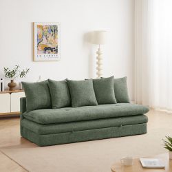 Banquette convertible MAORA 3 places tissu bouclette vert