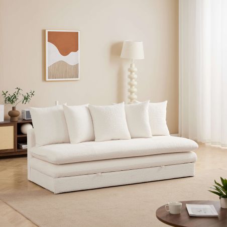 Banquette convertible MAORA 3 places tissu bouclette beige