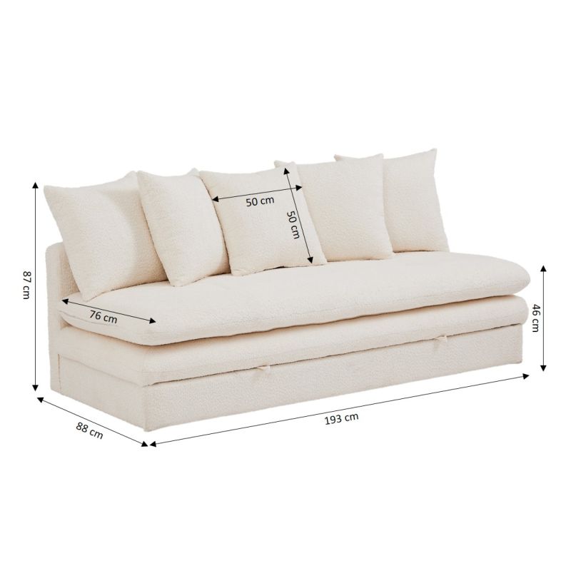Banquette convertible MAORA 3 places tissu bouclette beige