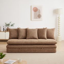 Banquette convertible MAORA 3 places tissu bouclette marron