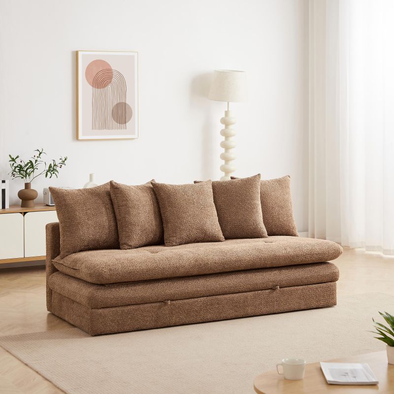 Banquette convertible MAORA 3 places tissu bouclette marron