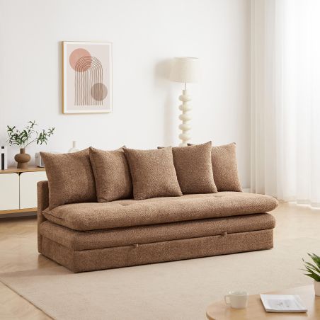 Banquette convertible MAORA 3 places tissu bouclette marron