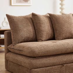 Banquette convertible MAORA 3 places tissu bouclette marron