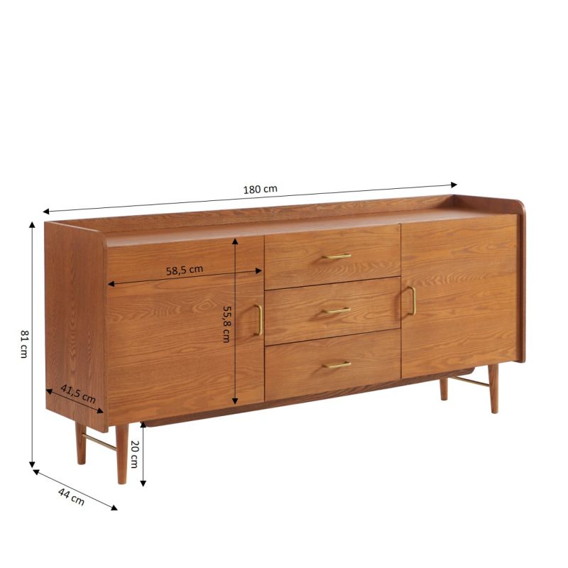 Buffet TWIGGY placage frêne 2 portes 180cm