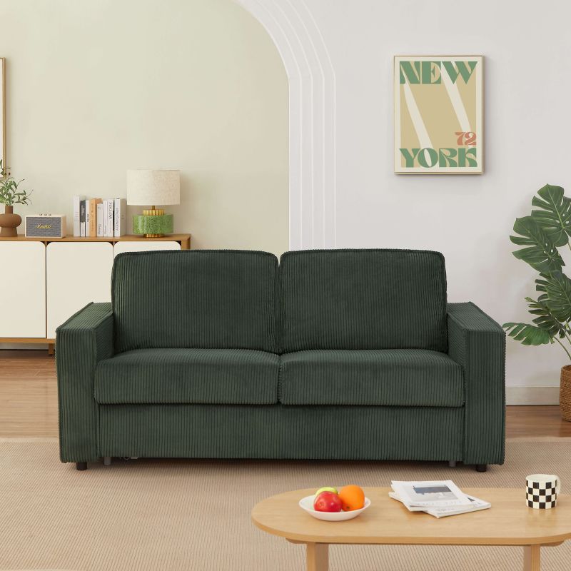 Canapé droit convertible express ROYAL 3 places velours côtelé vert