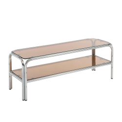 Meuble TV MAGGY verre trempé orange foncé et structure en chrome