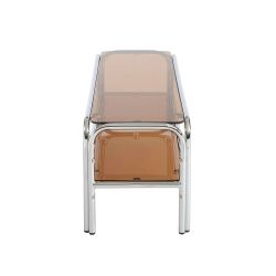 Meuble TV MAGGY verre trempé orange foncé et structure en chrome