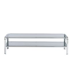 Meuble TV MAGGY verre trempé noir et structure en chrome 160cm