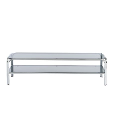 Meuble TV MAGGY verre trempé noir et structure en chrome 160cm
