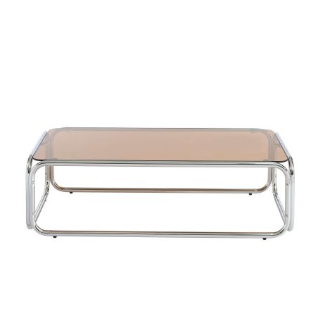 Table basse MAGGY verre trempé orange foncé structure en chrome