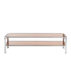 Meuble TV MAGGY verre trempé orange et structure en chrome 160cm