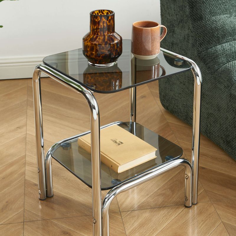 Table de chevet MAGGY verre trempé noir structure en chrome