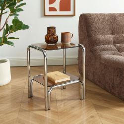 Table de chevet MAGGY verre trempé orange structure en chrome