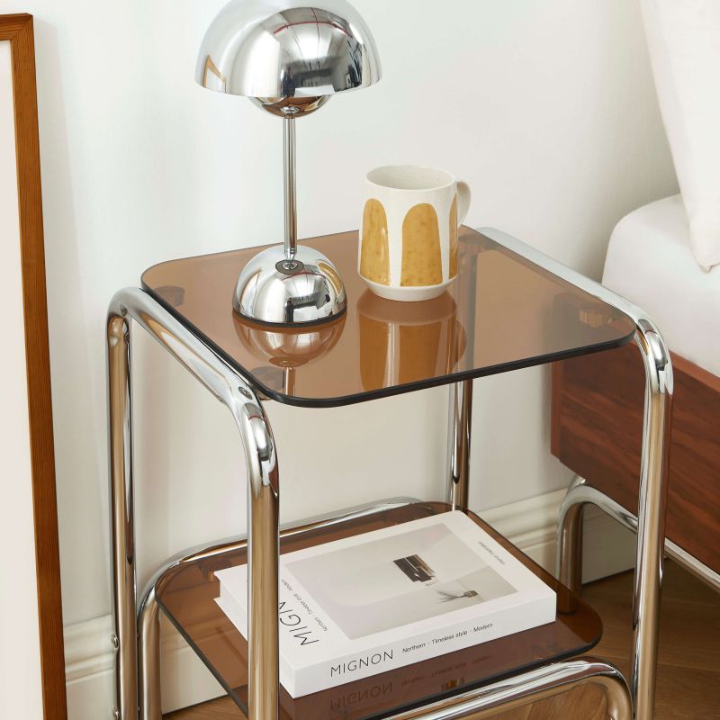 Table de chevet MAGGY verre trempé orange structure en chrome