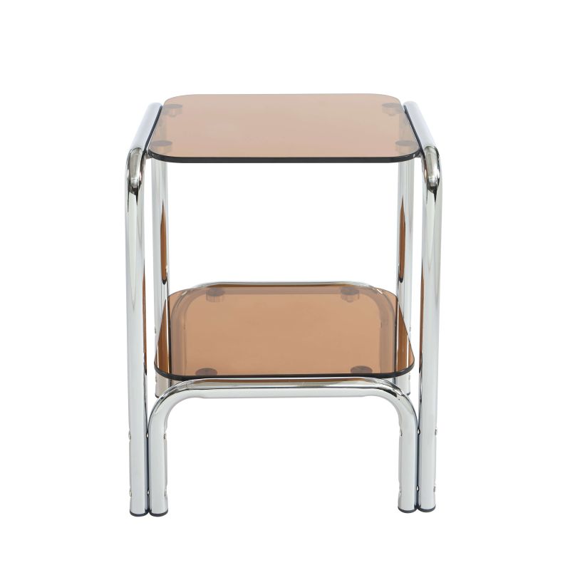Table de chevet MAGGY verre trempé orange structure en chrome