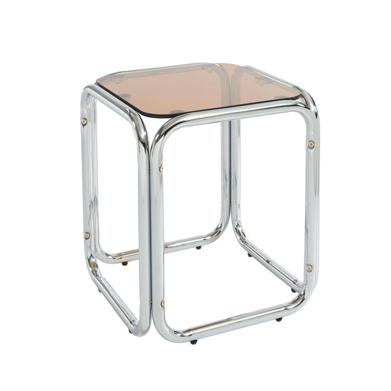 Table d'appoint MAGGY verre trempé orange structure en chrome