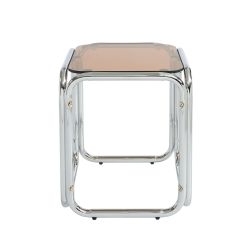 Table d'appoint MAGGY verre trempé orange structure en chrome